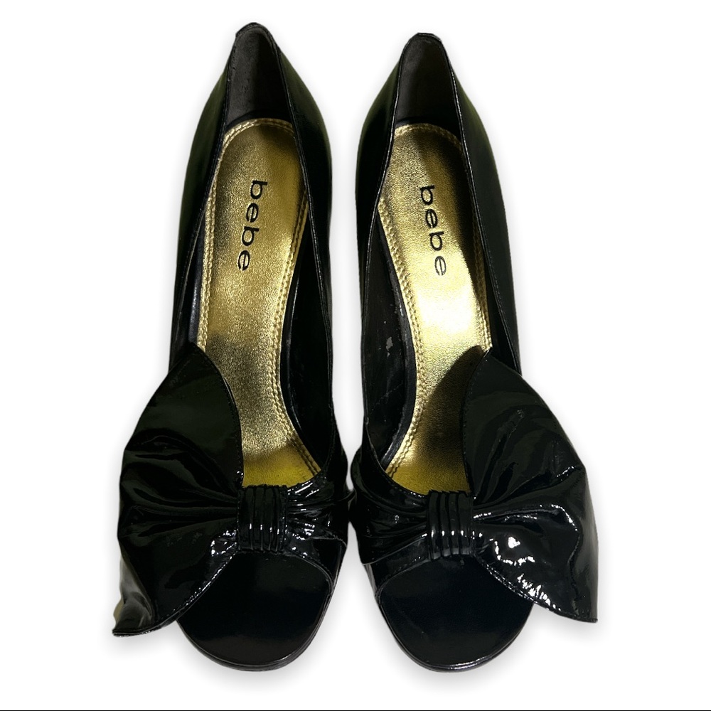 Bebe Dania Black Bow Heels size 8